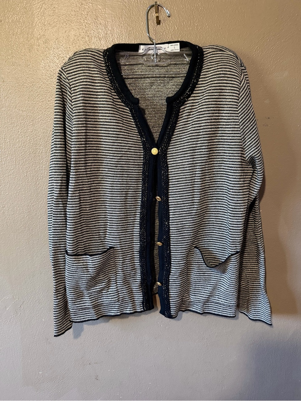 Vintage 90s Metallic Gold Knit Cardigan Sweater L Made in USA